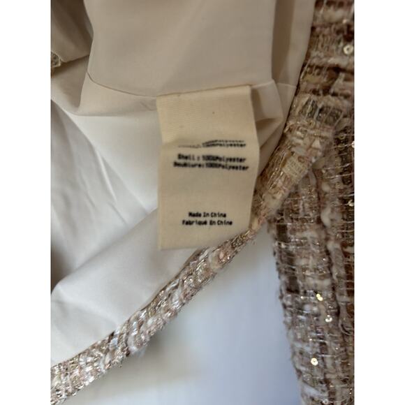 L'Agence Blazer Jacker 12 Womens Tan Beige Gold Open Front Tweed Pattern - Picture 9 of 14